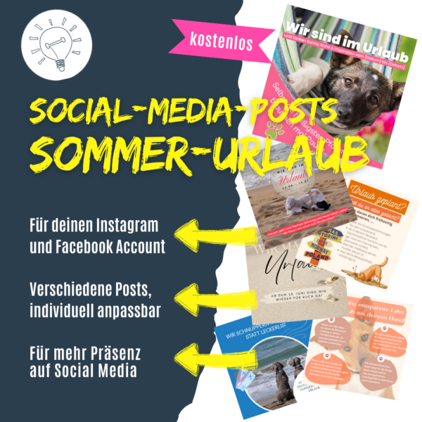 Idividuell anpassbare Social-Media-Posts "Sommerurlaub" für Hundeschulen