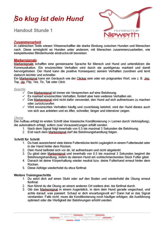 So klug ist dein Hund - Kurskonzept Handout