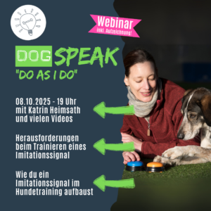 Lerne im DogsPEAK-Webinar "Do as I do" wie du ein Imitationssignal aufbaust.